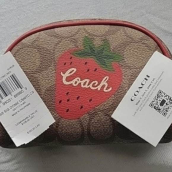 Coach Dome Cosmetic Case In Signature Canvas With Wild Strawberry - Picture 2 of 7